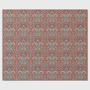 Papel De Regalo Fusión floral paisley en rojo, blanco y azul