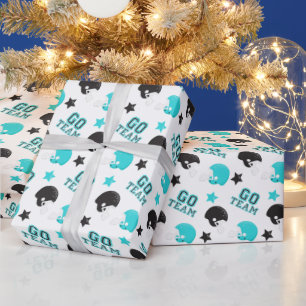 Papel De Regalo Fútbol Americano Patrón Turquesa Azul y Negro