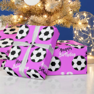 Papel De Regalo Fútbol chica CUALQUIER EDAD cumpleaños rosado   
