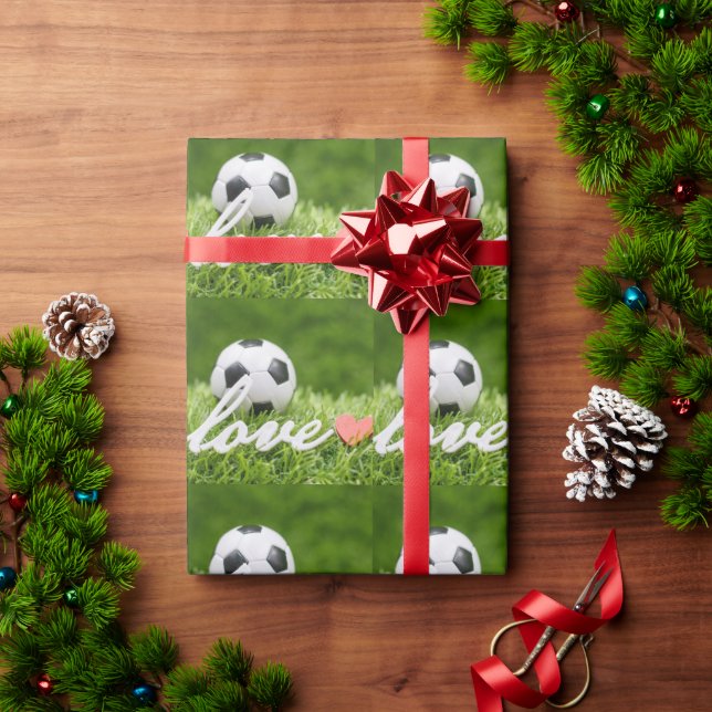 Papel De Regalo Fútbol con amor en fotografía verde (Regalo de vacaciones)