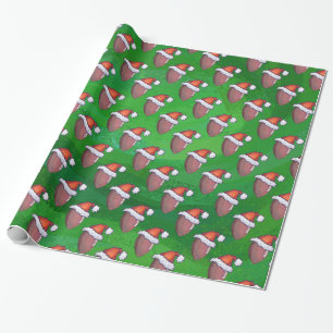 Papel De Regalo Fútbol de Santa Hat en verde