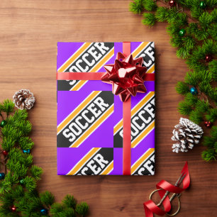 Papel De Regalo FÚTBOL Deportivo Brillante Morado Naranja Negro Ra