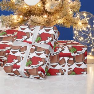Papel De Regalo Fútbol Navidad de Santa Hat   Nombre DIY