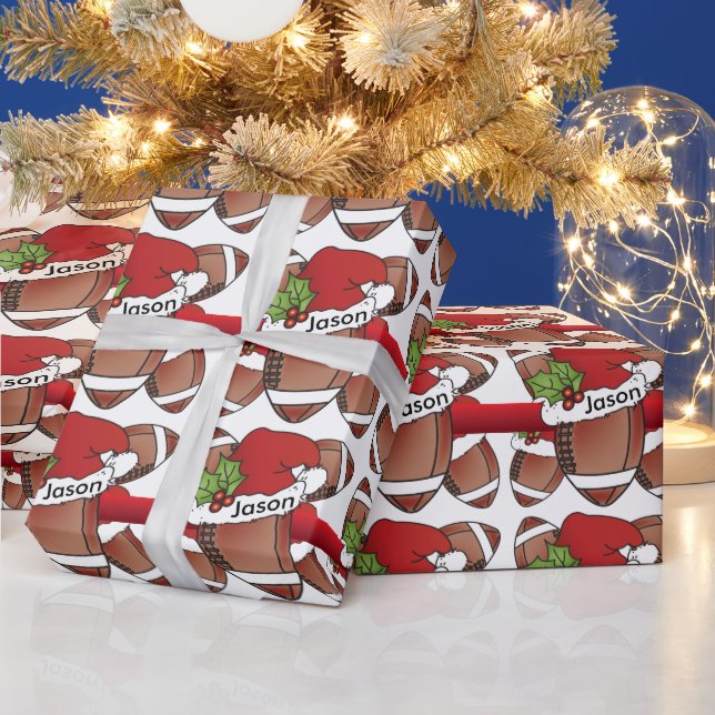 Papel De Regalo Fútbol Navidad de Santa Hat | Nombre DIY (Vacaciones)