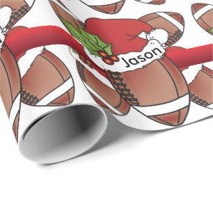 Papel De Regalo Fútbol Navidad de Santa Hat   Nombre DIY