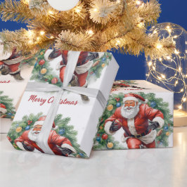 Papel De Regalo Fútbol navideño con Papá Noel