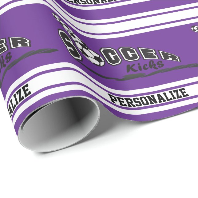 Papel De Regalo Fútbol Purple Personalize (Esquina del rollo)
