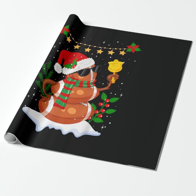 Papel De Regalo Fútbol Snowman Santa Hat Feliz Navidad (Desenrollado)