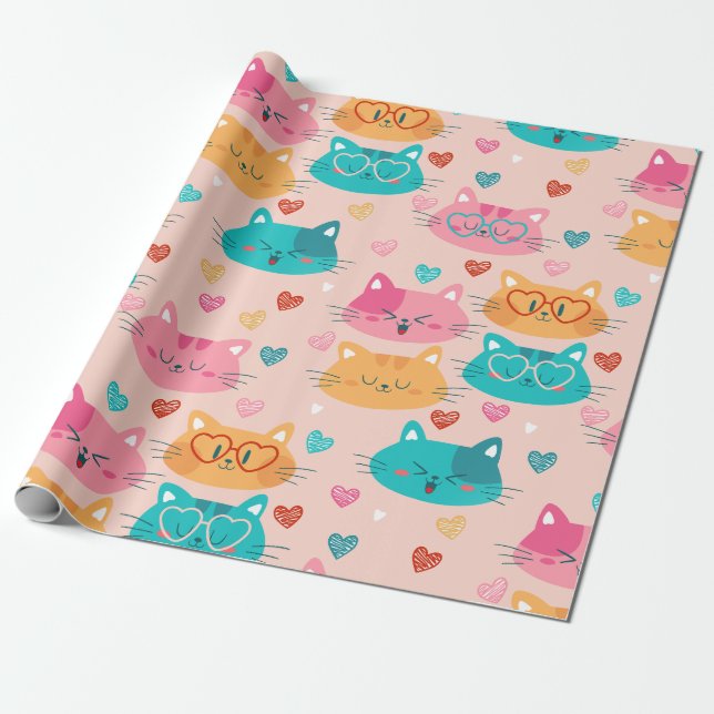 Papel De Regalo gafas de gatos lindos y extravagantes (Desenrollado)