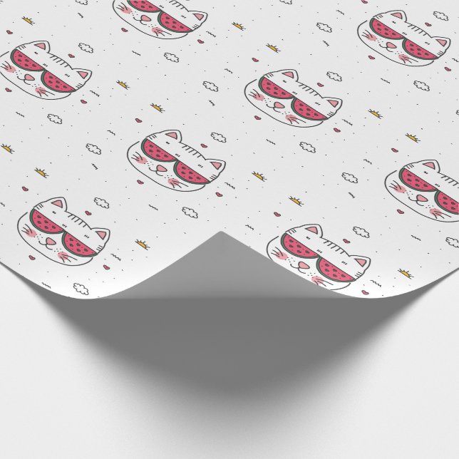 Papel De Regalo Gafas de sandía de gato blanco graciosas (Esquina)
