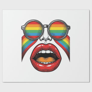 Papel De Regalo Gafas de sol arcoíris retro labios cara diseño vec