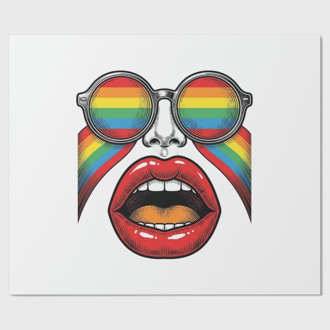 Papel De Regalo Gafas de sol arcoíris retro labios cara diseño vec (Superficie plana)