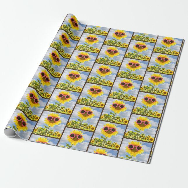 Papel De Regalo gafas de sol con girasol en el campo (Desenrollado)