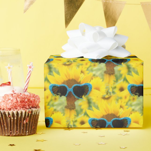 Papel De Regalo Gafas de sol de corazón sobre girasol (Fiesta de cumpleaños )