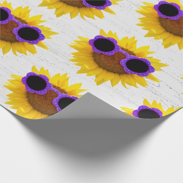 Papel De Regalo Gafas De Sol Púrpura Sobre El Girasol (Esquina)