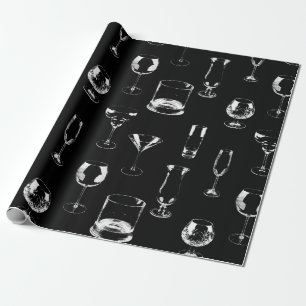 Papel De Regalo Gafas variadas en blanco sobre negro