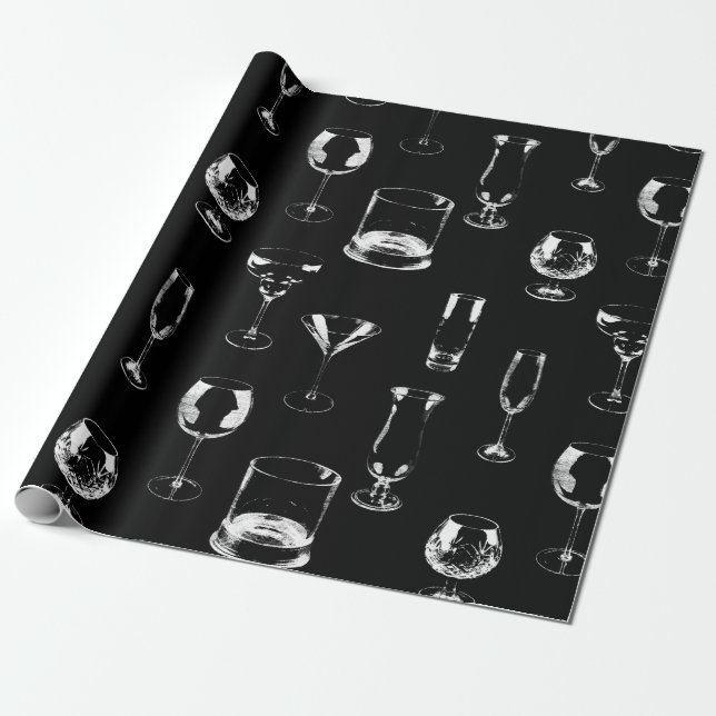 Papel De Regalo Gafas variadas en blanco sobre negro (Desenrollado)