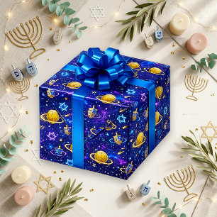 Papel De Regalo Galaxia Azul Cósmica Hanukkah
