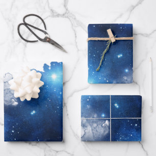 Papel de Regalo Galaxia Azul Hoja Plana Juego de 3