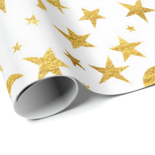 Papel De Regalo Galaxia blanca Stars Moon Sky Gold Moda elegante