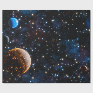 Papel De Regalo Galaxia con estrellas y planetas