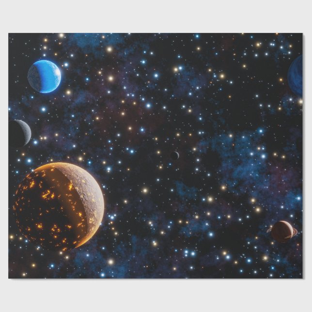 Papel De Regalo Galaxia con estrellas y planetas (Superficie plana)