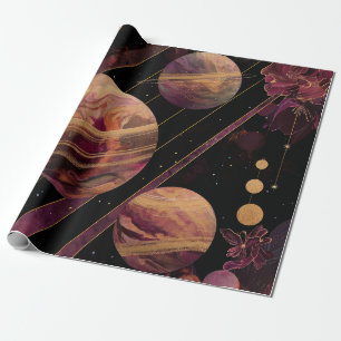 Papel De Regalo Galaxia de Amatista Planeta Oro Celestial