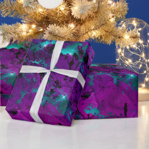 Papel De Regalo Galaxia de mármol púrpura y azul agua con acuarela