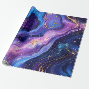 Papel De Regalo Galaxia dorada magenta azul púrpura impresionante