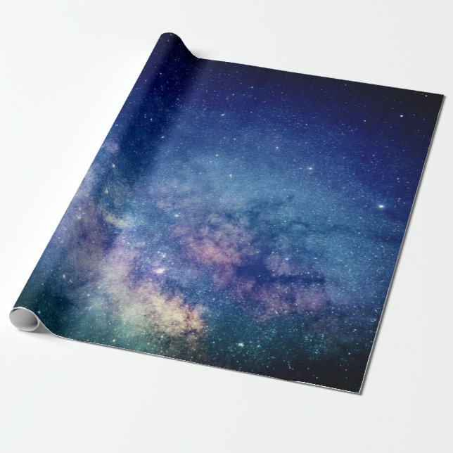 Papel De Regalo Galaxia Espacio Exterior Sky Stars Celestial Blue  (Desenrollado)