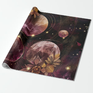 Papel De Regalo Galaxia Mística Cristal Planetario Espacio Púrpura