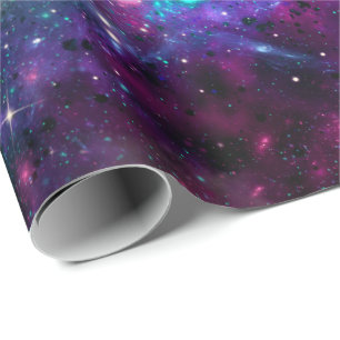 Papel De Regalo Galaxia Purple Space Cosmic Spacey Cielo rosa Verd