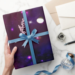Papel De Regalo Galaxia Púrpura Azul de Medianoche