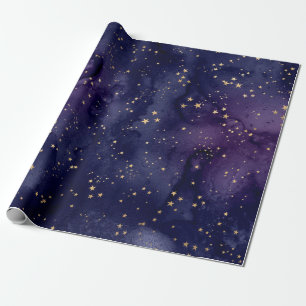 Papel De Regalo Galaxia púrpura y azul con estrellas