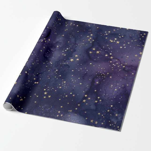 Papel De Regalo Galaxia púrpura y azul con estrellas (Desenrollado)