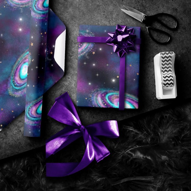 Papel De Regalo Galaxia Vía Láctea | Resplandor rosa púrpura Cósmi (Subido por el creador)