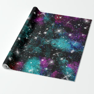 Papel De Regalo Galaxia Violeta Verde Estrella Vía Láctea