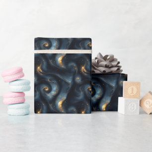 Papel De Regalo Galaxias azules y doradas arremolinadas 