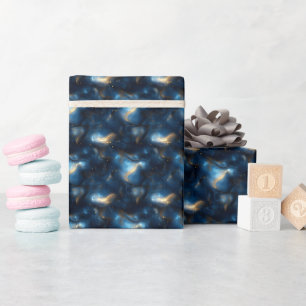 Papel De Regalo Galaxias doradas y azules arremolinadas 