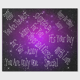 Papel De Regalo Galaxy Stars Personalizado Birthday Purple