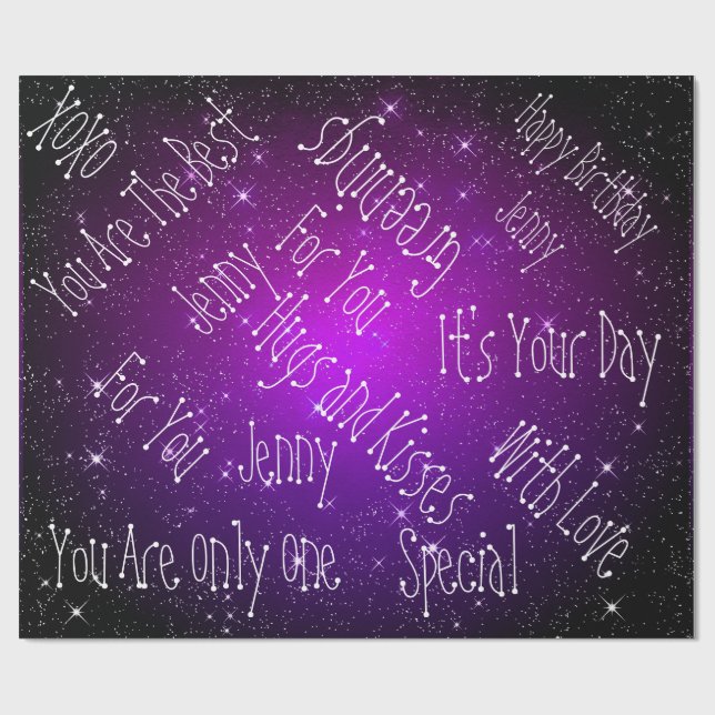 Papel De Regalo Galaxy Stars Personalizado Birthday Purple (Superficie plana)