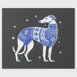 Papel De Regalo Galgo de Navidad con Jersey Feo Gris Bl