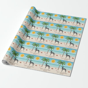 Papel De Regalo Galgo Italiano Negro en Playa Tropical de Verano