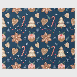 Papel De Regalo Galleta de jengibre de Navidad Patrón continuo azu
