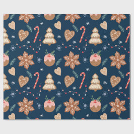 Papel De Regalo Galleta de jengibre de Navidad Patrón continuo azu