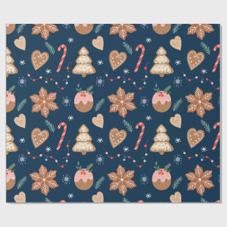 Papel De Regalo Galleta de jengibre de Navidad Patrón continuo azu