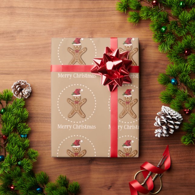 Papel De Regalo Galleta De Jengibre Marrón De Navidad Con Texto (Regalo de vacaciones)