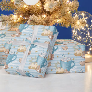 Papel De Regalo Galletas con Patrón de Azul de Cacao y Jengibre