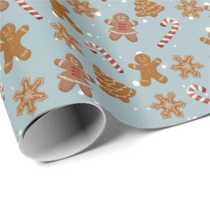 Papel De Regalo Galletas de jengibre Copos de nieve y bastones de