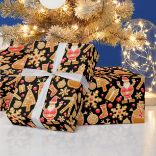 Papel De Regalo Galletas de jengibre de Navidad de Santa y Muñeco 
